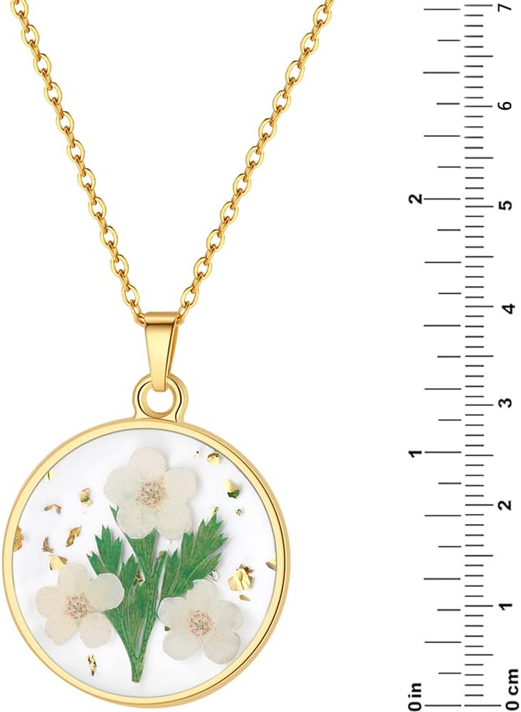 AUNTESIGN Store Forget-Me-Not and Queen Anne's Lace Pressed Wildflower Necklace | Birth Month Real Flower Necklace | Gold/Silver Pressed Flower Jewelry | Personalized Handmade Jewelry - Image 3
